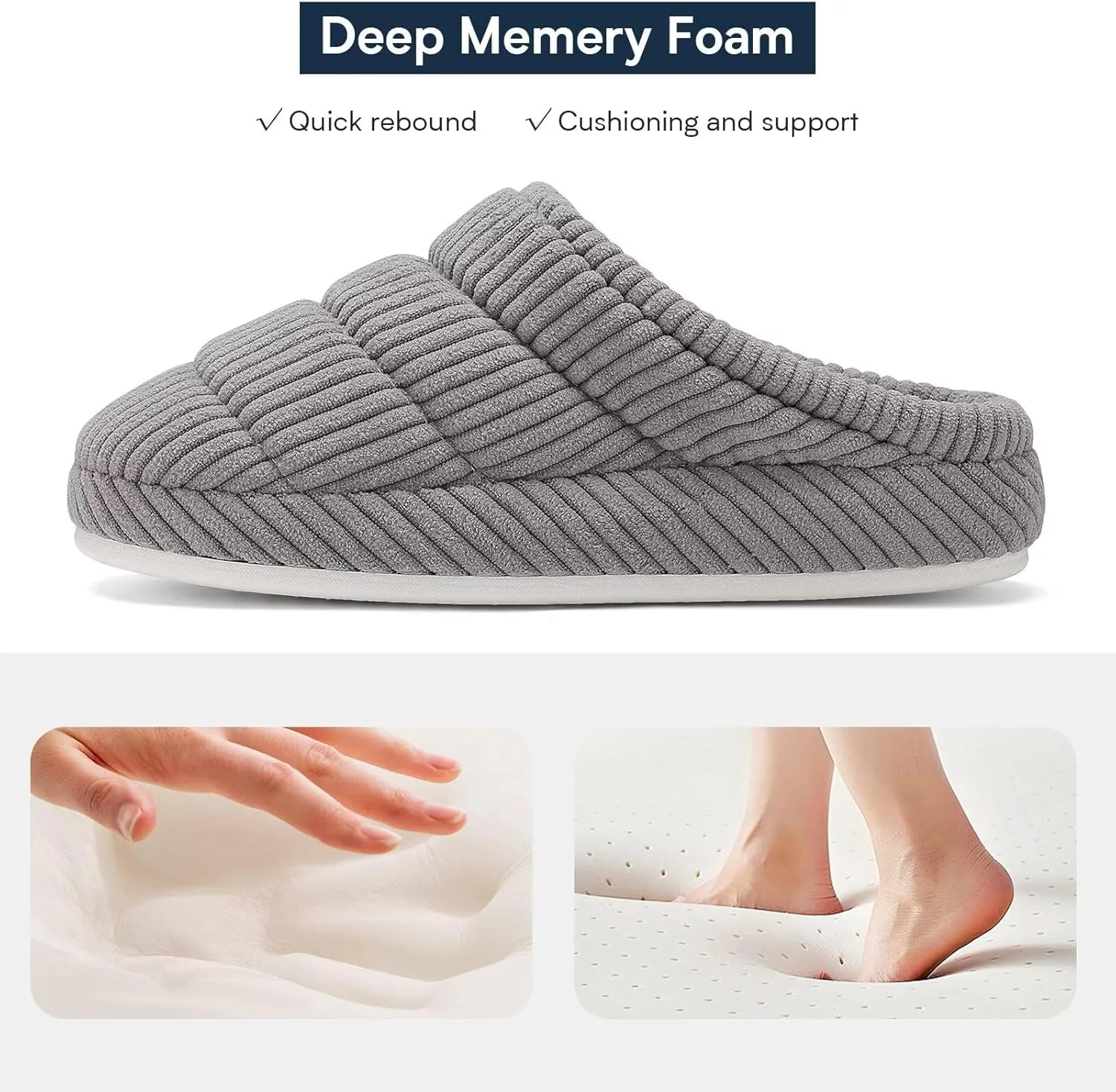 NineCiFun Women's Fuzzy House Slippers Corduroy Memory Foam Warm Slip On Slippers Comfy Bedroom Indoor Outdoor Shoes