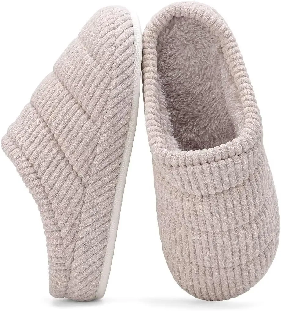 NineCiFun Women's Fuzzy House Slippers Corduroy Memory Foam Warm Slip On Slippers Comfy Bedroom Indoor Outdoor Shoes