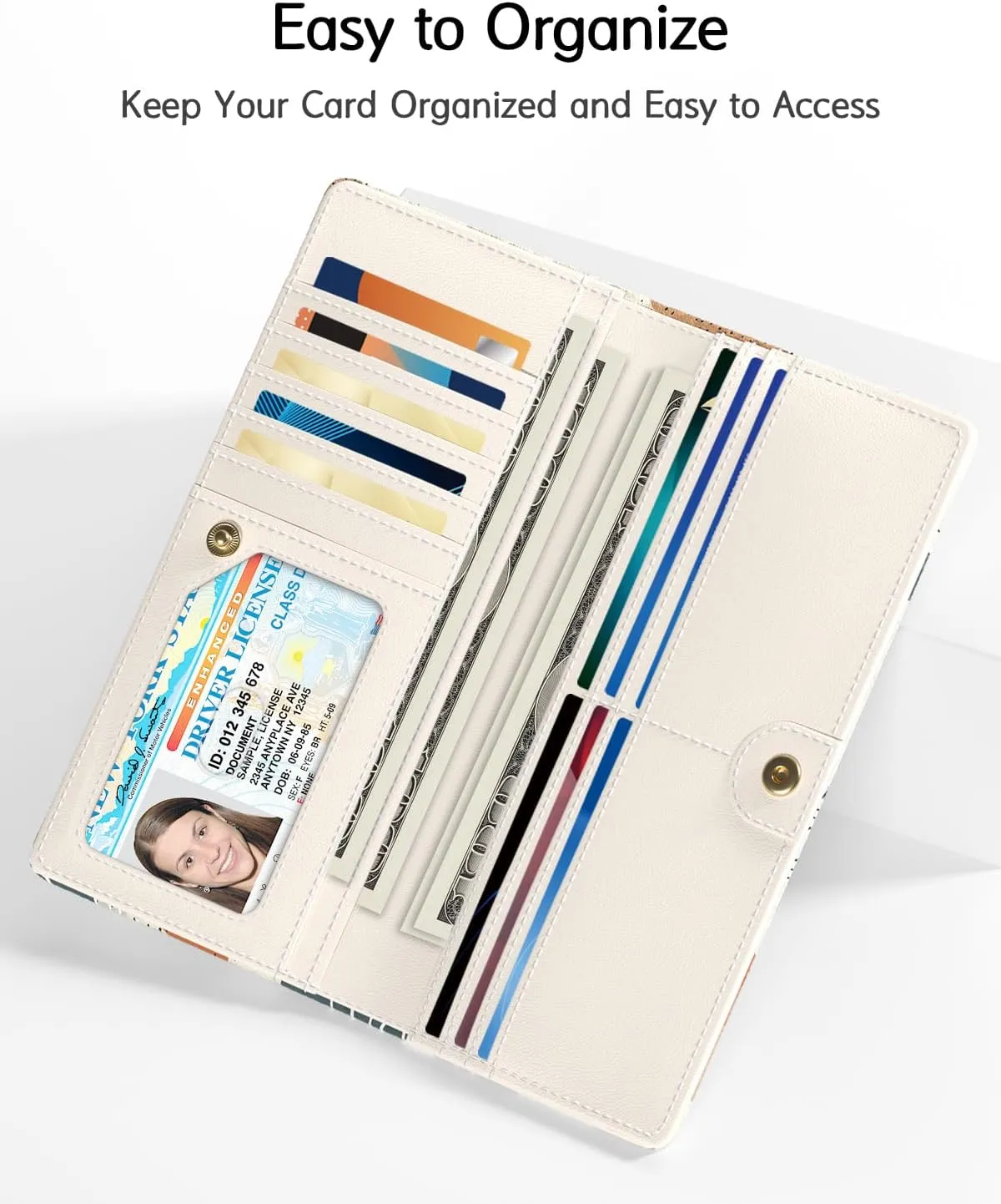 Nipichsha Womens Wallet, RFID Slim Wallets for Women, Thin Ladies Credit Card Holder Purse, Cute Leather Bifold Clutch Billfold with 11 Card Slots & ID Window, Abstract Boho Leaf