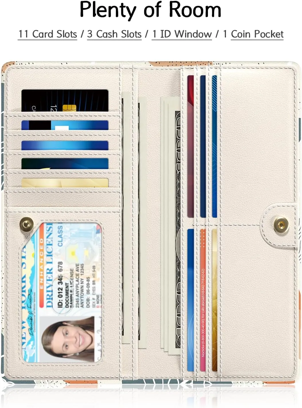 Nipichsha Womens Wallet, RFID Slim Wallets for Women, Thin Ladies Credit Card Holder Purse, Cute Leather Bifold Clutch Billfold with 11 Card Slots & ID Window, Abstract Boho Leaf
