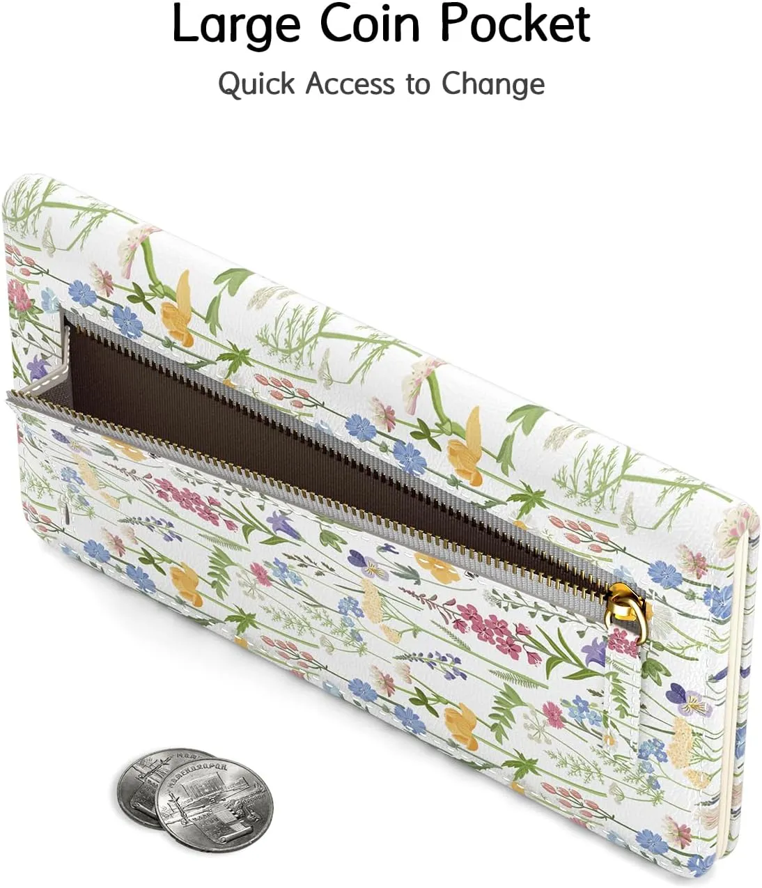 Nipichsha Womens Wallet, RFID Slim Wallets for Women, Thin Ladies Credit Card Holder Purse, Cute Leather Bifold Clutch Billfold with 11 Card Slots & ID Window, Colorful Flowers