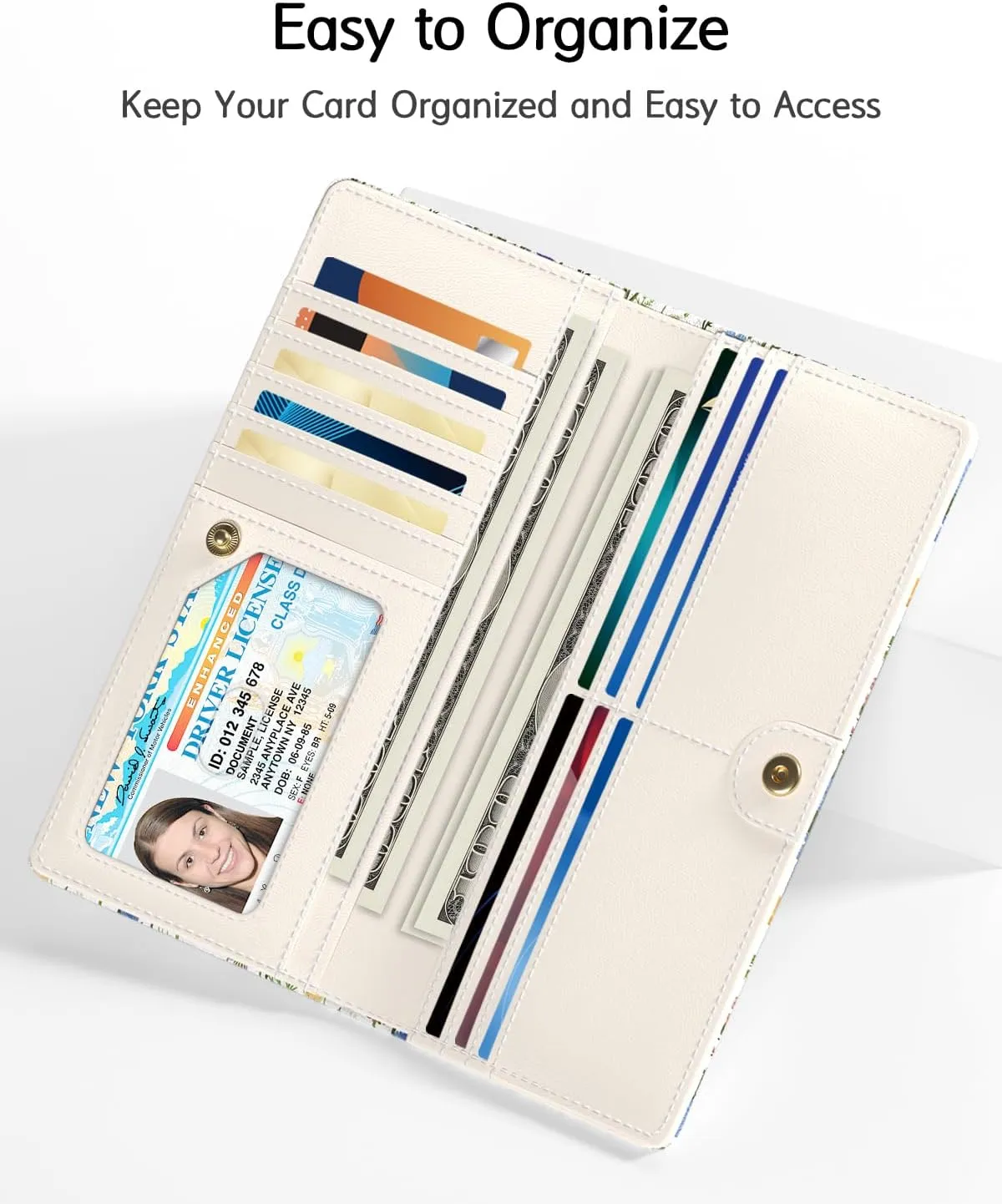 Nipichsha Womens Wallet, RFID Slim Wallets for Women, Thin Ladies Credit Card Holder Purse, Cute Leather Bifold Clutch Billfold with 11 Card Slots & ID Window, Colorful Flowers