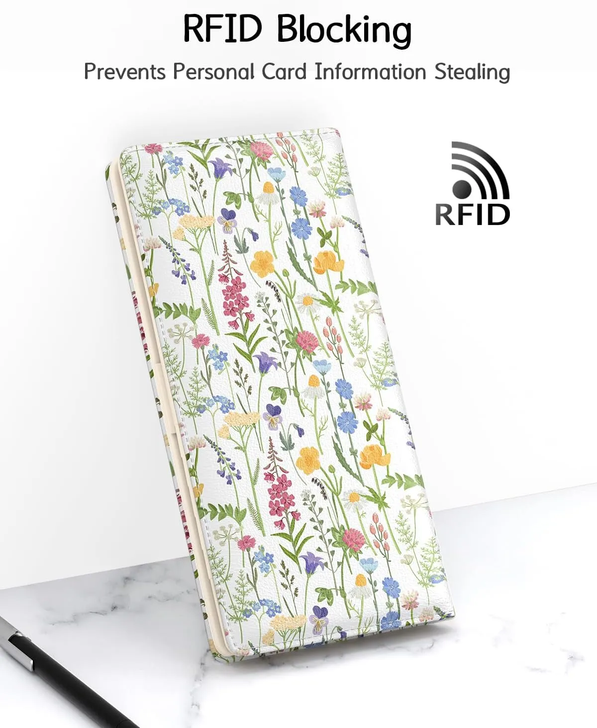 Nipichsha Womens Wallet, RFID Slim Wallets for Women, Thin Ladies Credit Card Holder Purse, Cute Leather Bifold Clutch Billfold with 11 Card Slots & ID Window, Colorful Flowers