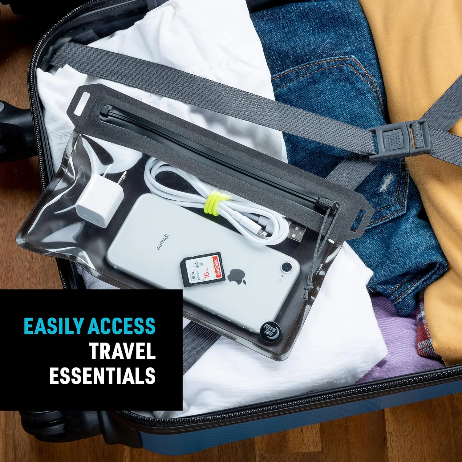 Nite Ize RunOff Waterproof Travel Pouch with TRU Zip - Dry Pouch for Phone & Travel Necessities - Touchscreen Friendly - Waterproof with Reliable Zipper - Charcoal, Small