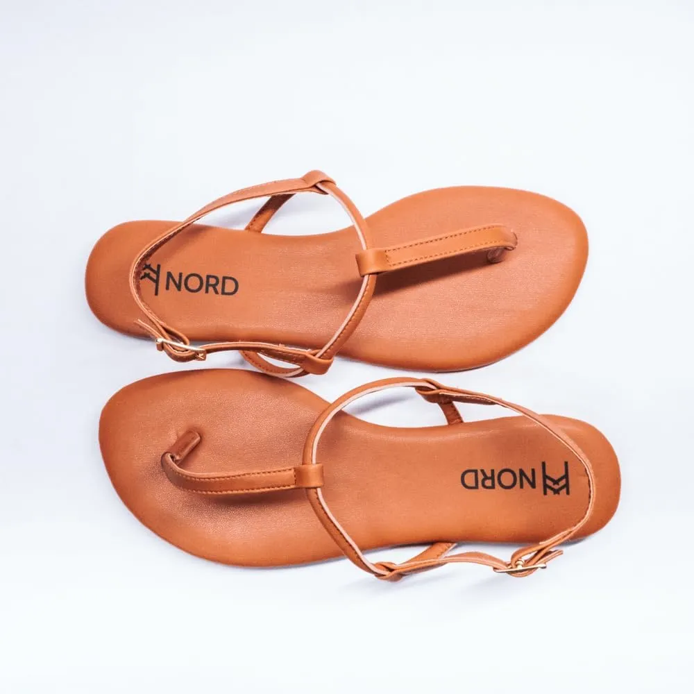 Nord Violet Flat Thong Sandals with T-Strap and Adjustable Ankle Buckle for Women