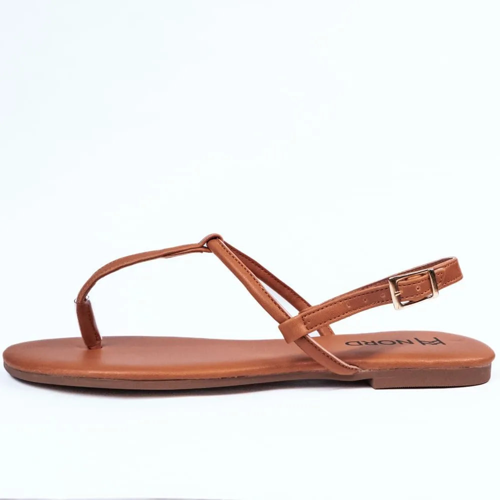 Nord Violet Flat Thong Sandals with T-Strap and Adjustable Ankle Buckle for Women