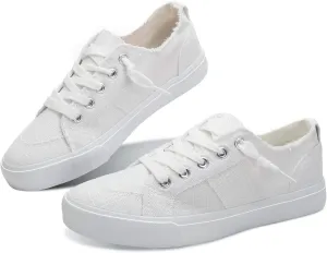 Obtaom Women's Play Fashion Sneaker White Color Washed and Leopard Canvas Slip on Shoes