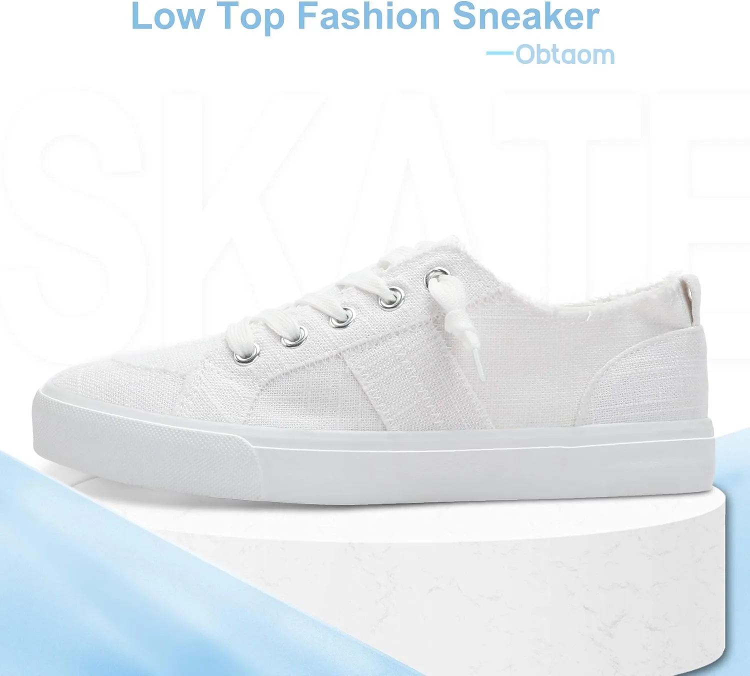 Obtaom Women's Play Fashion Sneaker White Color Washed and Leopard Canvas Slip on Shoes