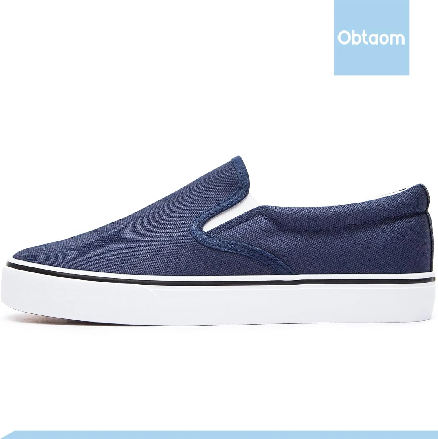 Obtaom Women's White Sneakers Black Slip on Shoes for Women Low Top Canvas Loafers