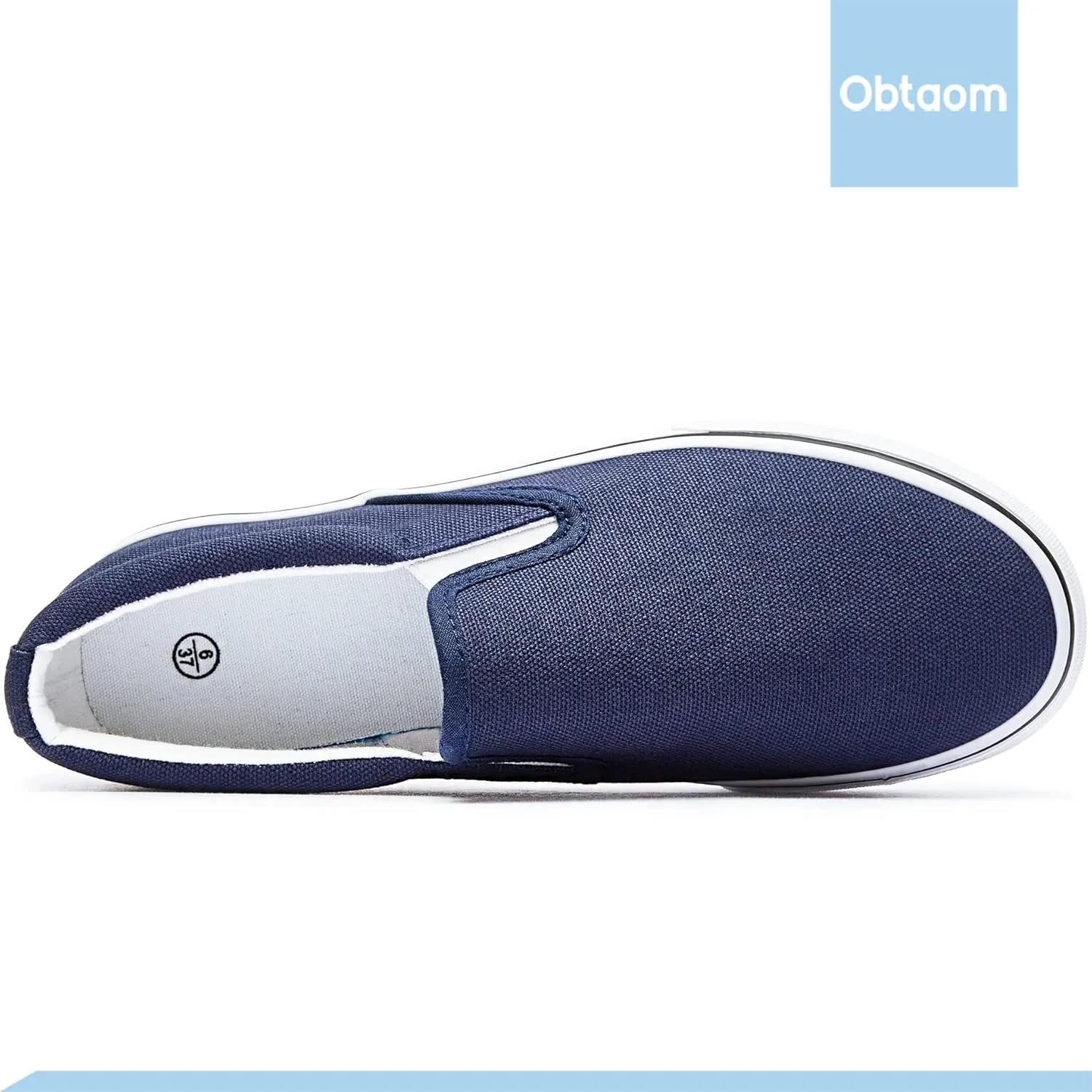 Obtaom Women's White Sneakers Black Slip on Shoes for Women Low Top Canvas Loafers