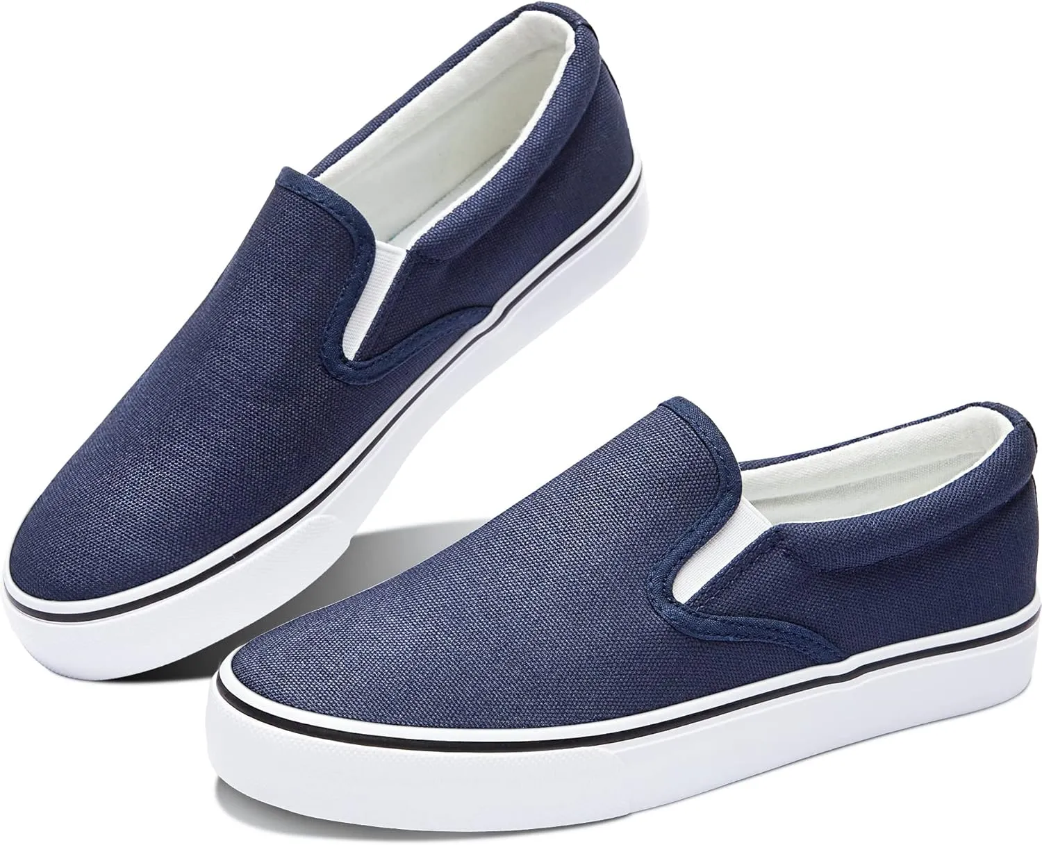 Obtaom Women's White Sneakers Black Slip on Shoes for Women Low Top Canvas Loafers