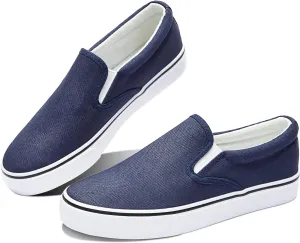 Obtaom Women's White Sneakers Black Slip on Shoes for Women Low Top Canvas Loafers
