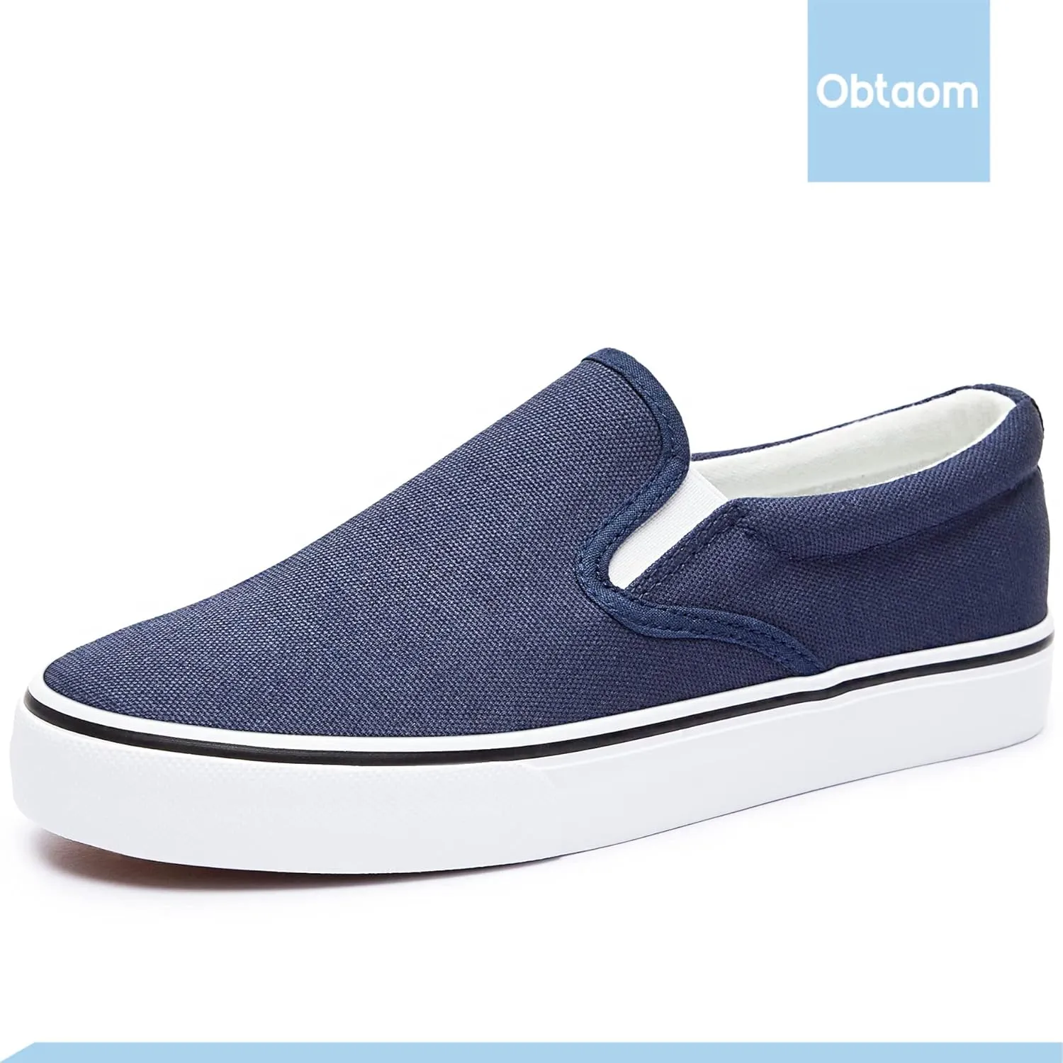 Obtaom Women's White Sneakers Black Slip on Shoes for Women Low Top Canvas Loafers