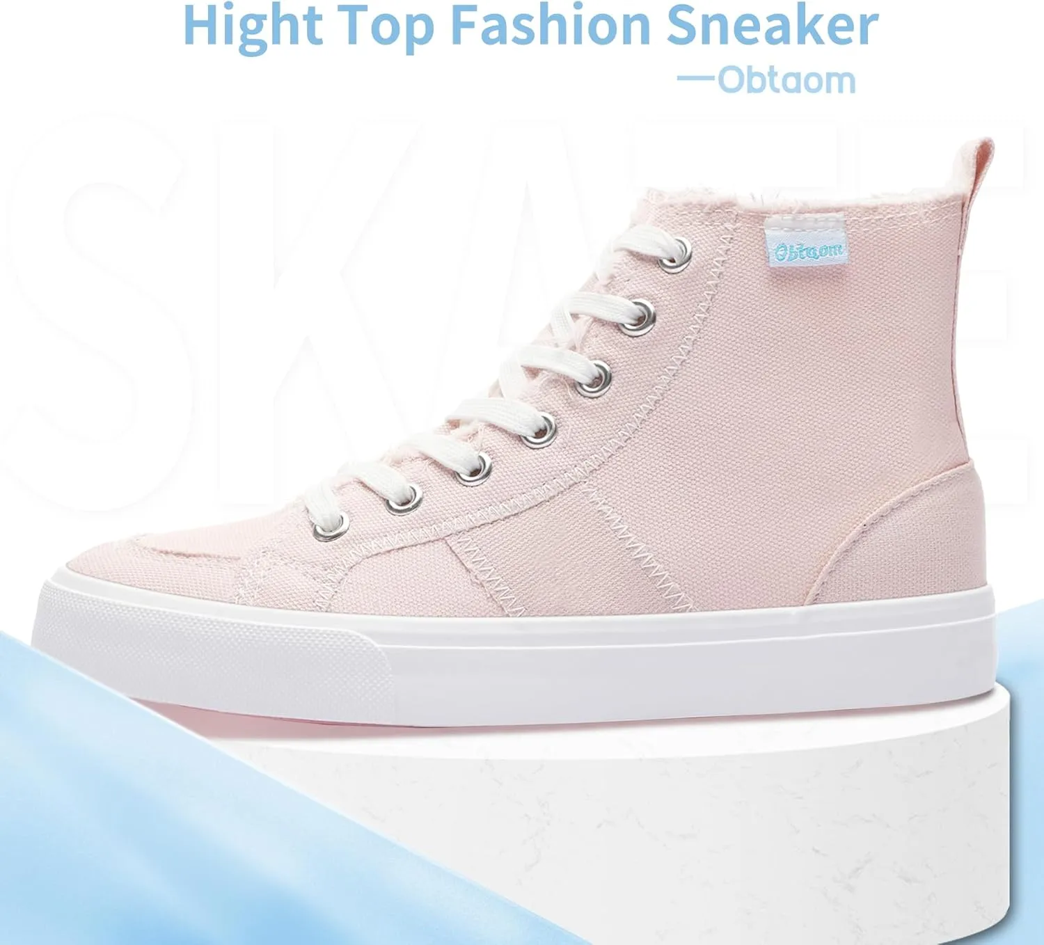 Obtaom Womens/Mens high top Canvas Shoes Play mid Calf Fashion Sneaker Casual lace up hi top Washed Canvas Shoes