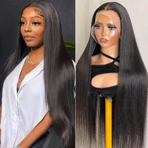 OCTSUN 32" Bone Straight Lace Front Wigs Human Hair 13x4 HD Transparent Lace Front Human Hair Wigs for Black Women Glueless Brazilian Virgin Hair Lace Frontal Wig 180% Density Pre Plucked Hairline