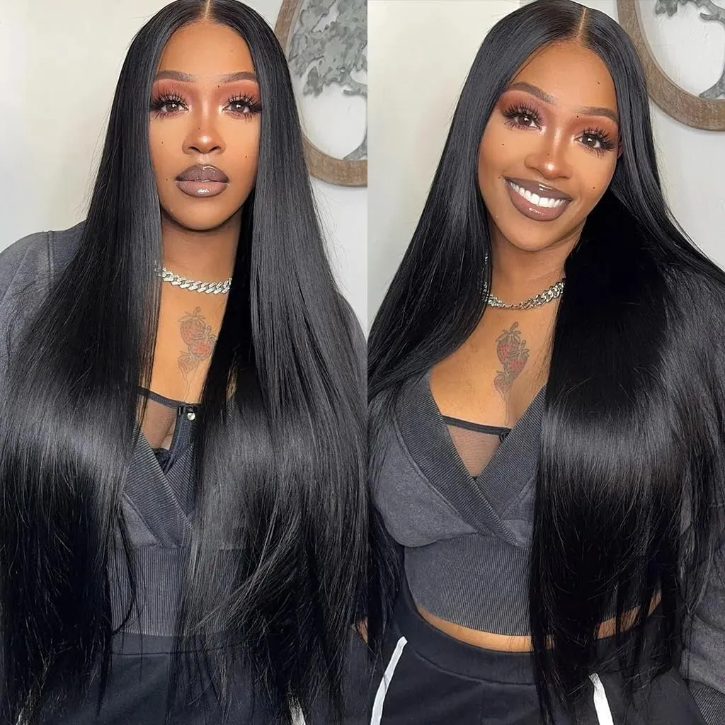 OCTSUN 32" Bone Straight Lace Front Wigs Human Hair 13x4 HD Transparent Lace Front Human Hair Wigs for Black Women Glueless Brazilian Virgin Hair Lace Frontal Wig 180% Density Pre Plucked Hairline