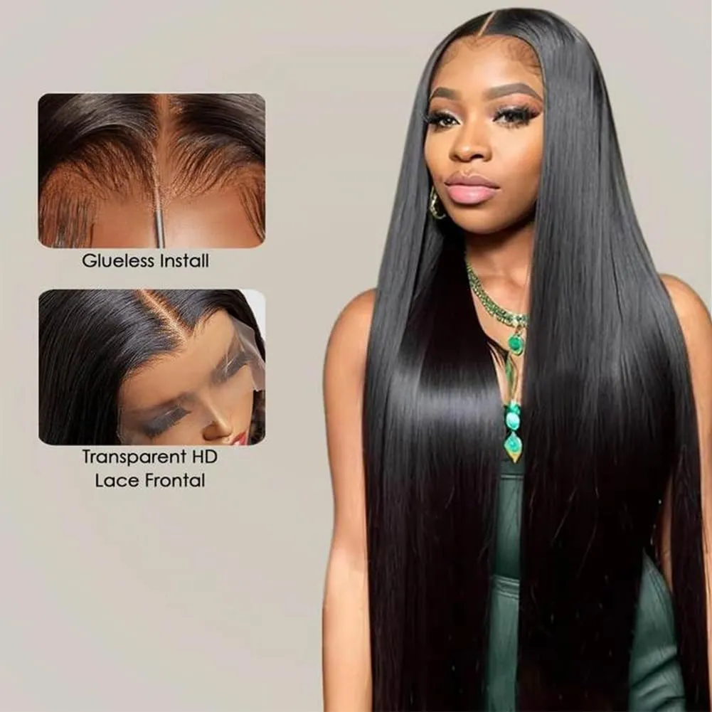 OCTSUN 32" Bone Straight Lace Front Wigs Human Hair 13x4 HD Transparent Lace Front Human Hair Wigs for Black Women Glueless Brazilian Virgin Hair Lace Frontal Wig 180% Density Pre Plucked Hairline
