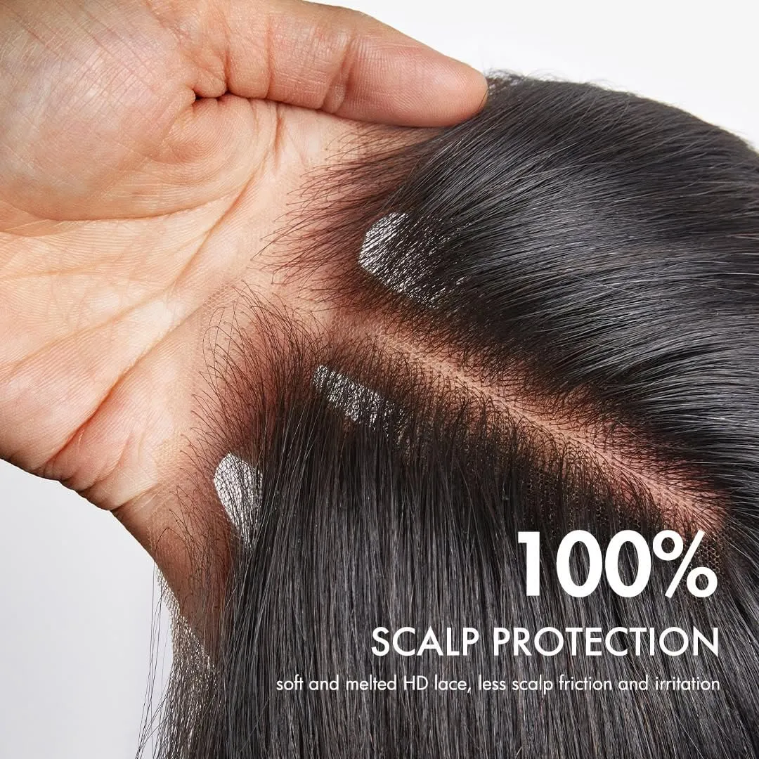 OCTSUN 32" Bone Straight Lace Front Wigs Human Hair 13x4 HD Transparent Lace Front Human Hair Wigs for Black Women Glueless Brazilian Virgin Hair Lace Frontal Wig 180% Density Pre Plucked Hairline