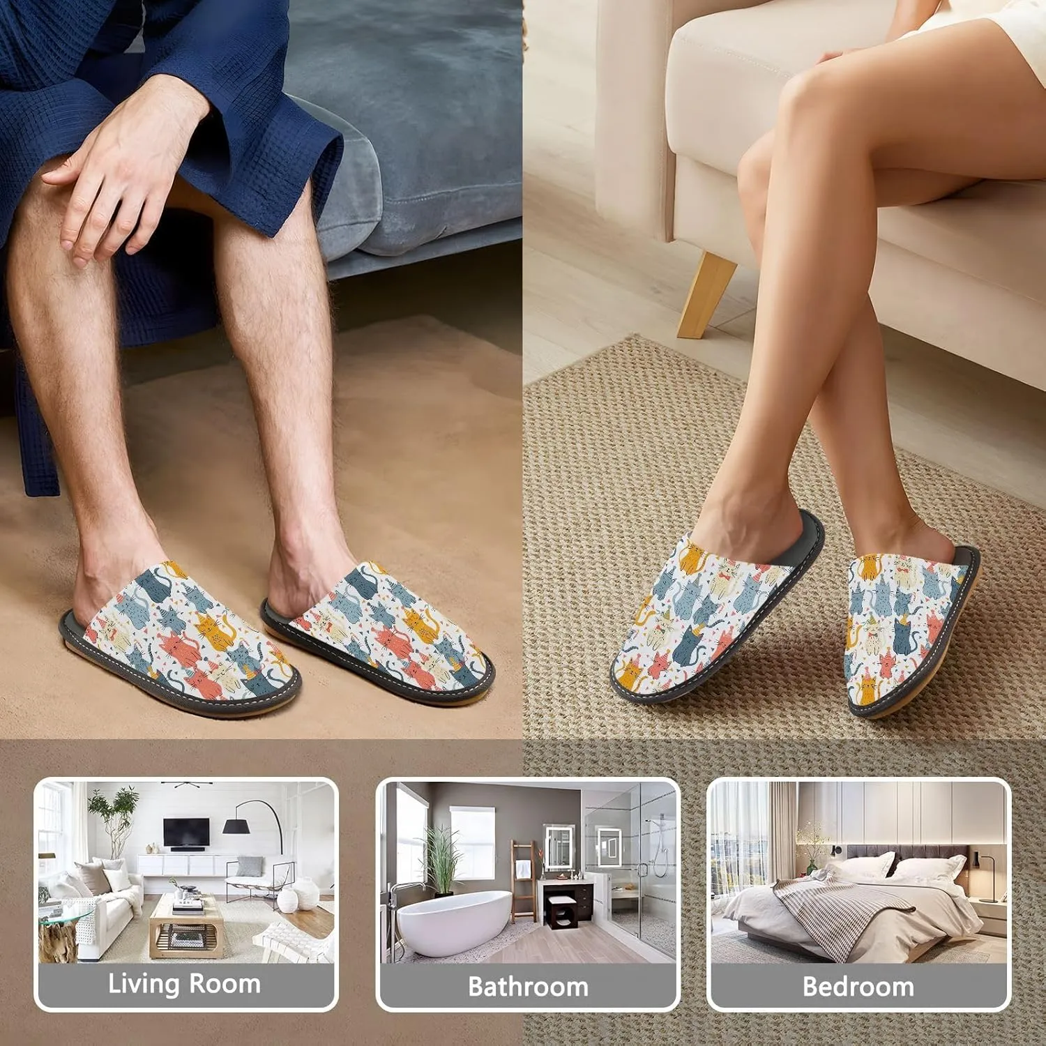 ODAWA Zebra Yellow Male Shoe House Slippers Memory Foam Plush Mens Slip on House Shoes