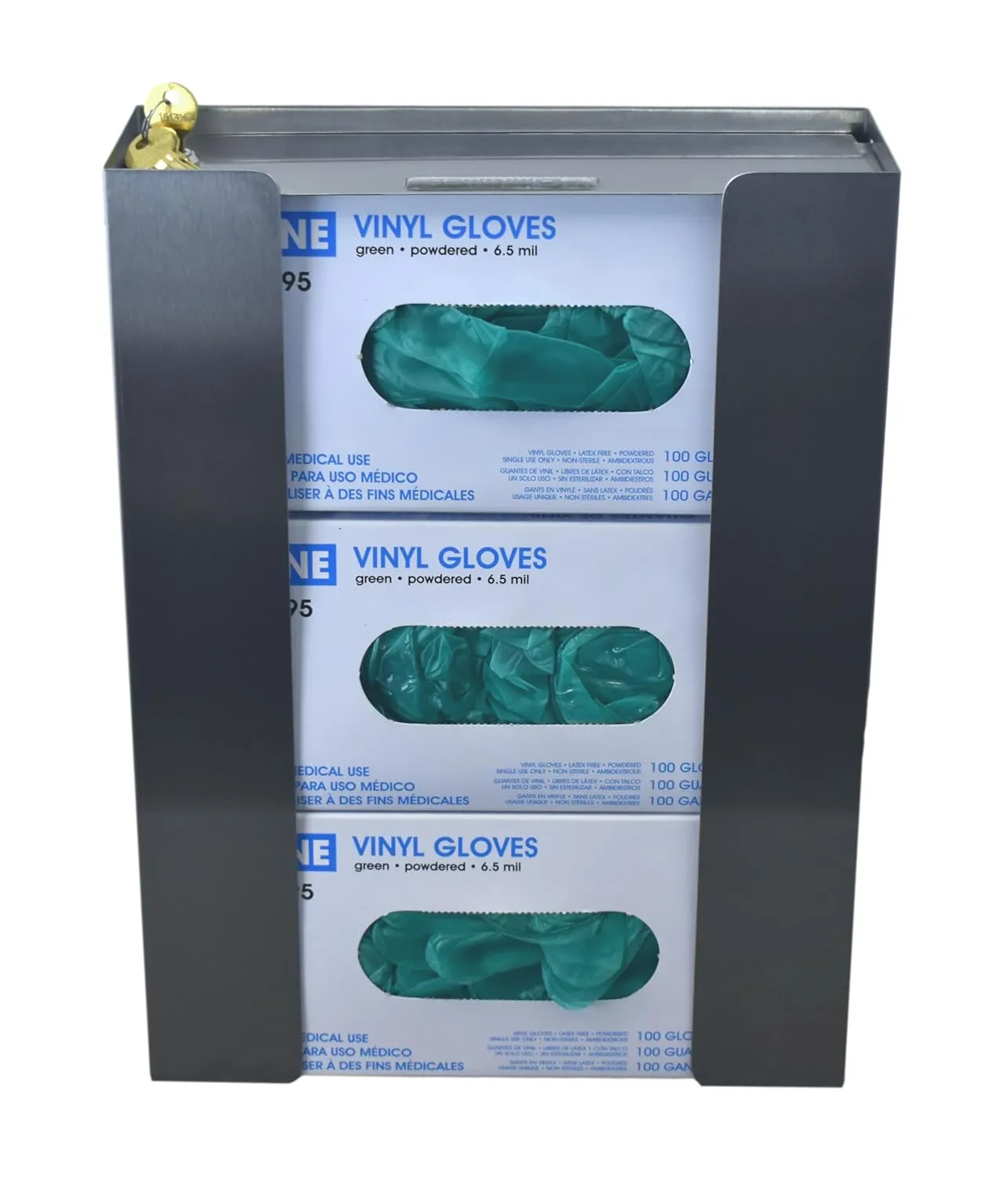 Omnimed Stainless Steel Glove Box Holder with Key Lock, for Medical and Lab Use (Triple)