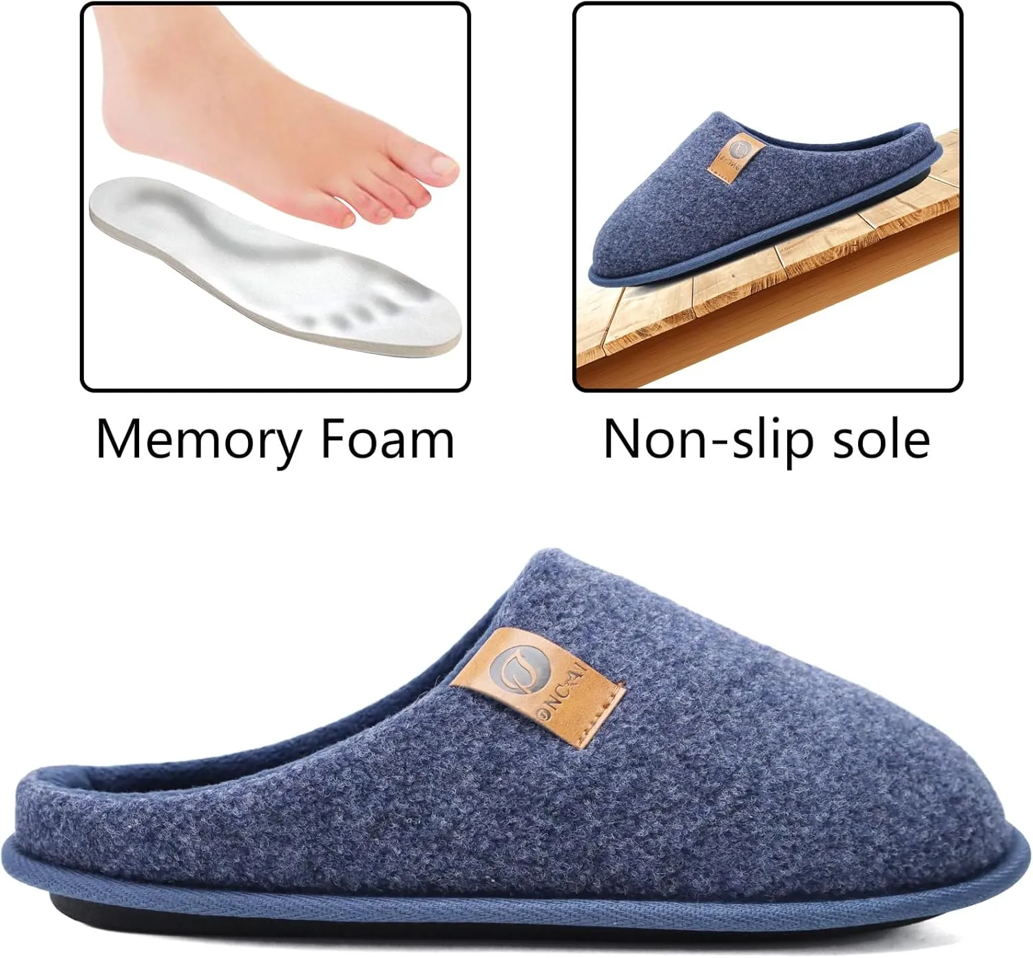 ONCAI Mens Cozy Memory Foam Scuff Slippers Slip On Warm House Shoes Indoor/Outdoor with Best Arch Support