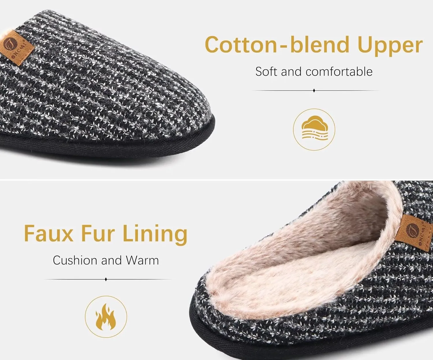 ONCAI Mens Cozy Memory Foam Scuff Slippers Slip On Warm House Shoes Indoor/Outdoor with Best Arch Support