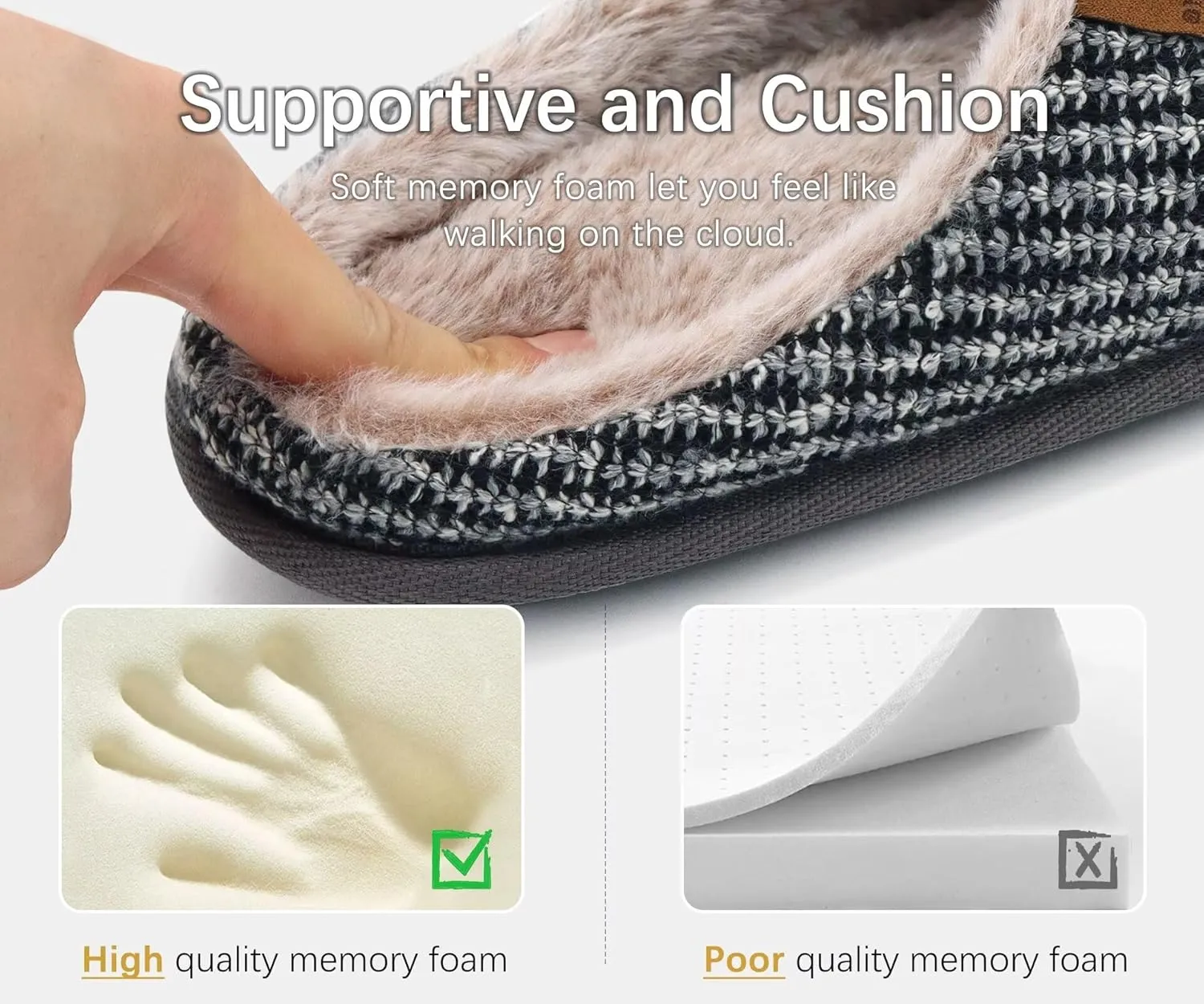 ONCAI Mens Cozy Memory Foam Scuff Slippers Slip On Warm House Shoes Indoor/Outdoor with Best Arch Support