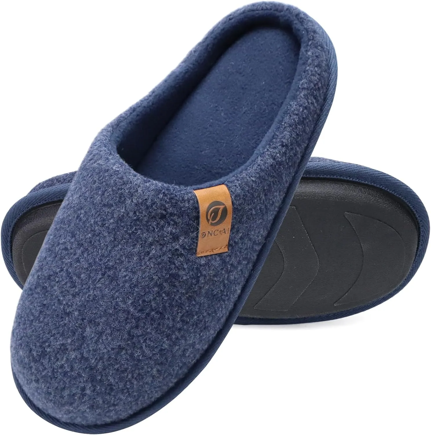 ONCAI Mens Cozy Memory Foam Scuff Slippers Slip On Warm House Shoes Indoor/Outdoor with Best Arch Support