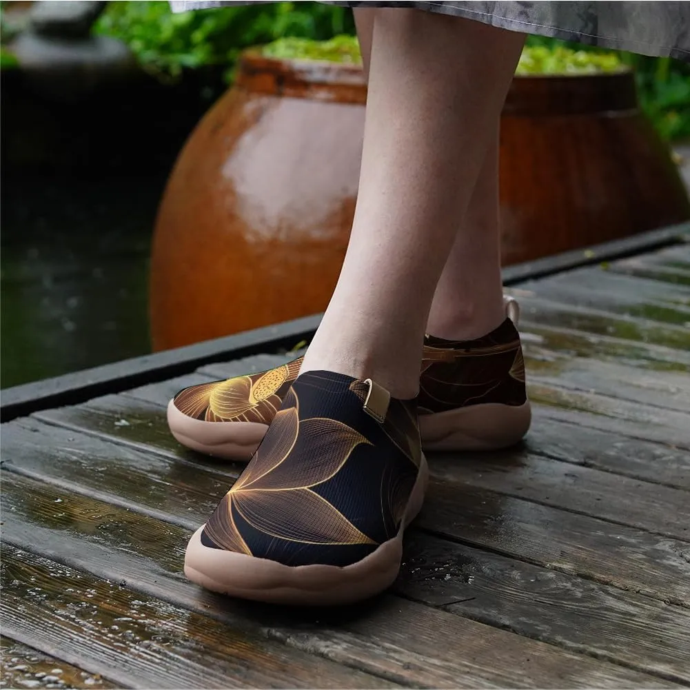 Onehorse Women's Lotus Painted Travel Shoes Slip-On Casual Lightweight Breathable Flats Comfortable Loafers
