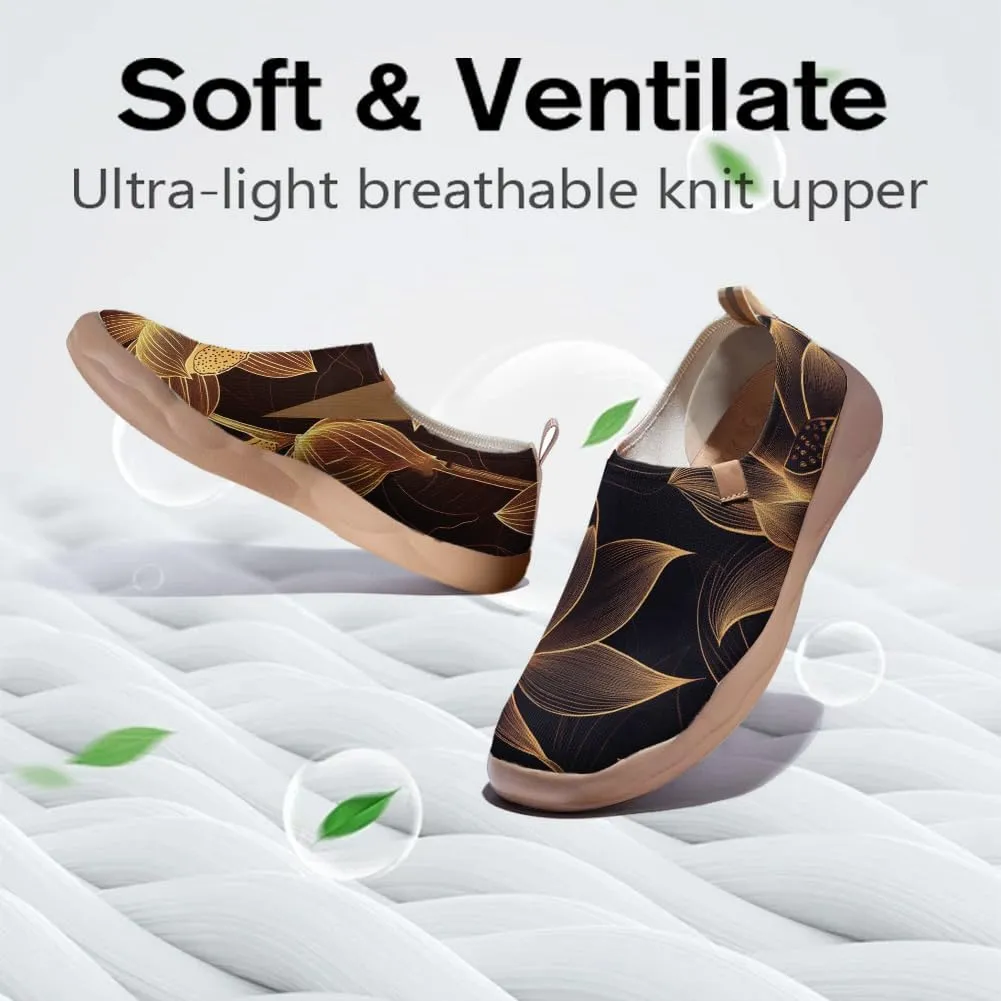 Onehorse Women's Lotus Painted Travel Shoes Slip-On Casual Lightweight Breathable Flats Comfortable Loafers