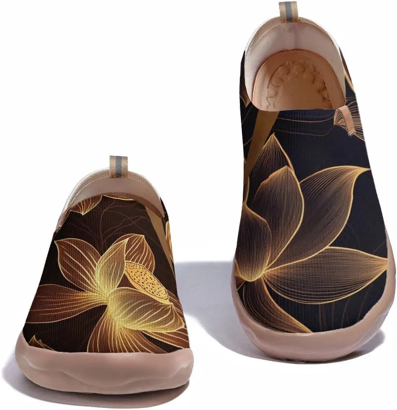 Onehorse Women's Lotus Painted Travel Shoes Slip-On Casual Lightweight Breathable Flats Comfortable Loafers