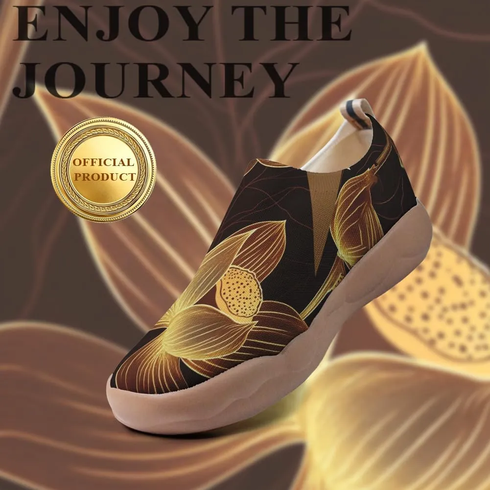 Onehorse Women's Lotus Painted Travel Shoes Slip-On Casual Lightweight Breathable Flats Comfortable Loafers