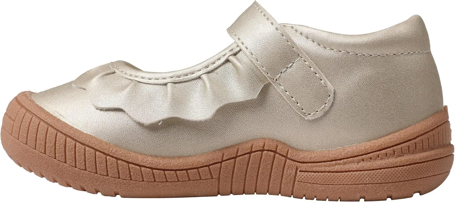 Oomphies Amina Ruffled Mary Jane Shoes for Girls – Comfy Slip On Dress Shoes with Hook & Loop Closure and Cushion Footbed