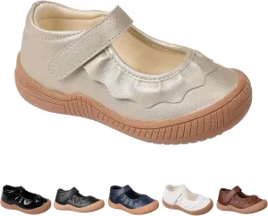 Oomphies Amina Ruffled Mary Jane Shoes for Girls – Comfy Slip On Dress Shoes with Hook & Loop Closure and Cushion Footbed