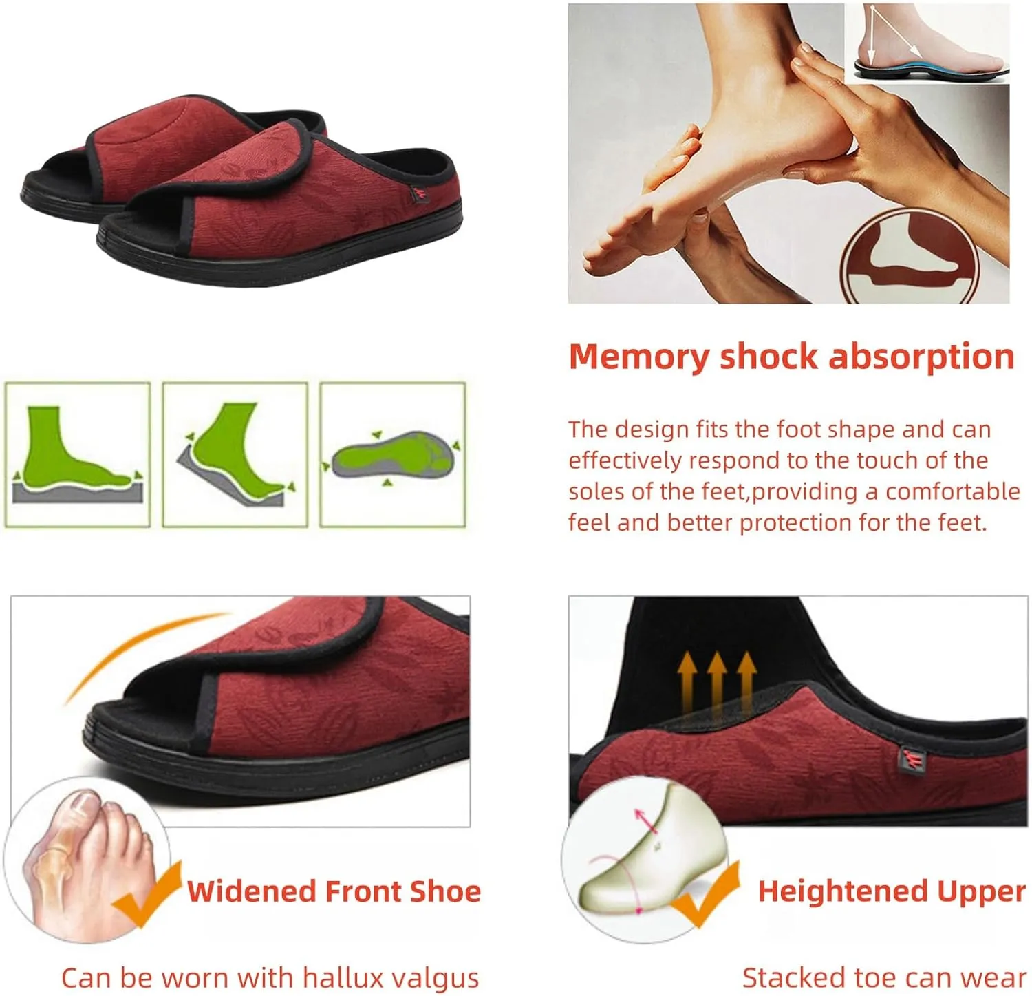 Open Toe Diabetic Shoes for Women,Special Shoes for Swollen Feet,Adaptive Shoes,Shoes for Diabetic Feet with Extra Width,Adjustable Magic Shoes,Fat Foot Walking Shoes,Gray Green