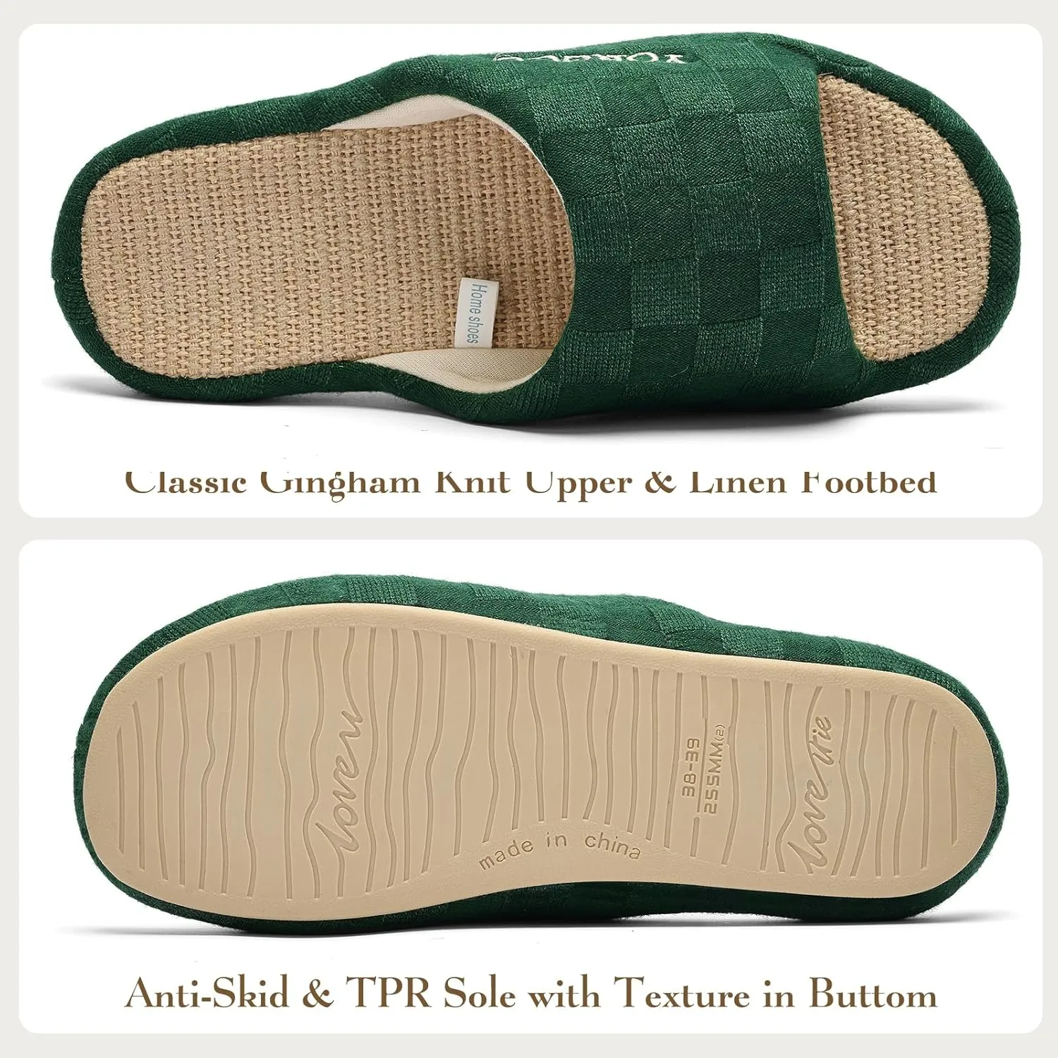 Open Toe Slippers for Women - Unisex Non-Slip Comfy House Slippers Linen Slip On Ladies Slides Breathable Indoor Shoes Washable