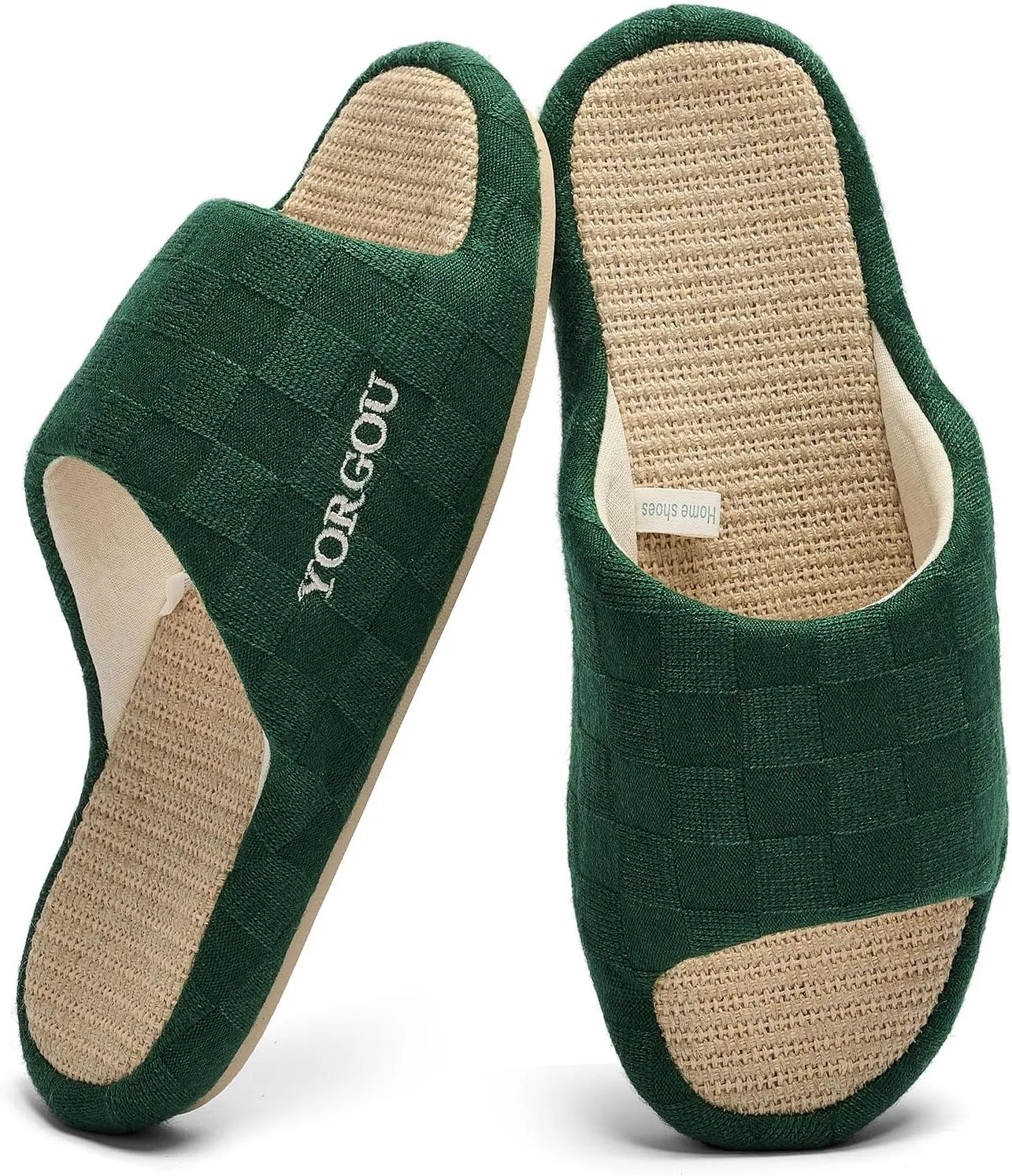 Open Toe Slippers for Women - Unisex Non-Slip Comfy House Slippers Linen Slip On Ladies Slides Breathable Indoor Shoes Washable