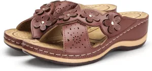 ORNVEION Open Toe Fancy Flower Women Wedge Orthopedic Sandals,Hollowed Slip on Arch Support Sandals Casual Bohemian Fashion Non-Slip Lightweight Slippers