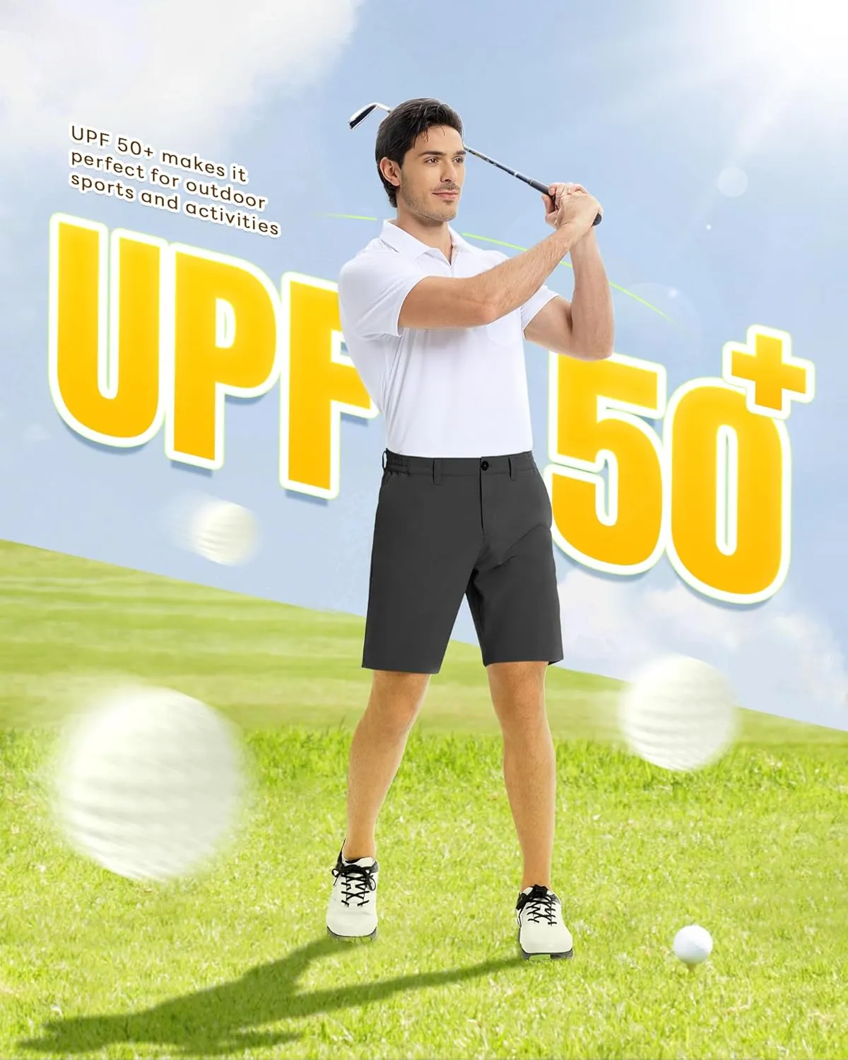 Outdoor Ventures Mens Golf Shorts 9 Inch Inseam Dry Fit Stretch UPF 50  Lightweight Quick Dry Flat Front with Pockets