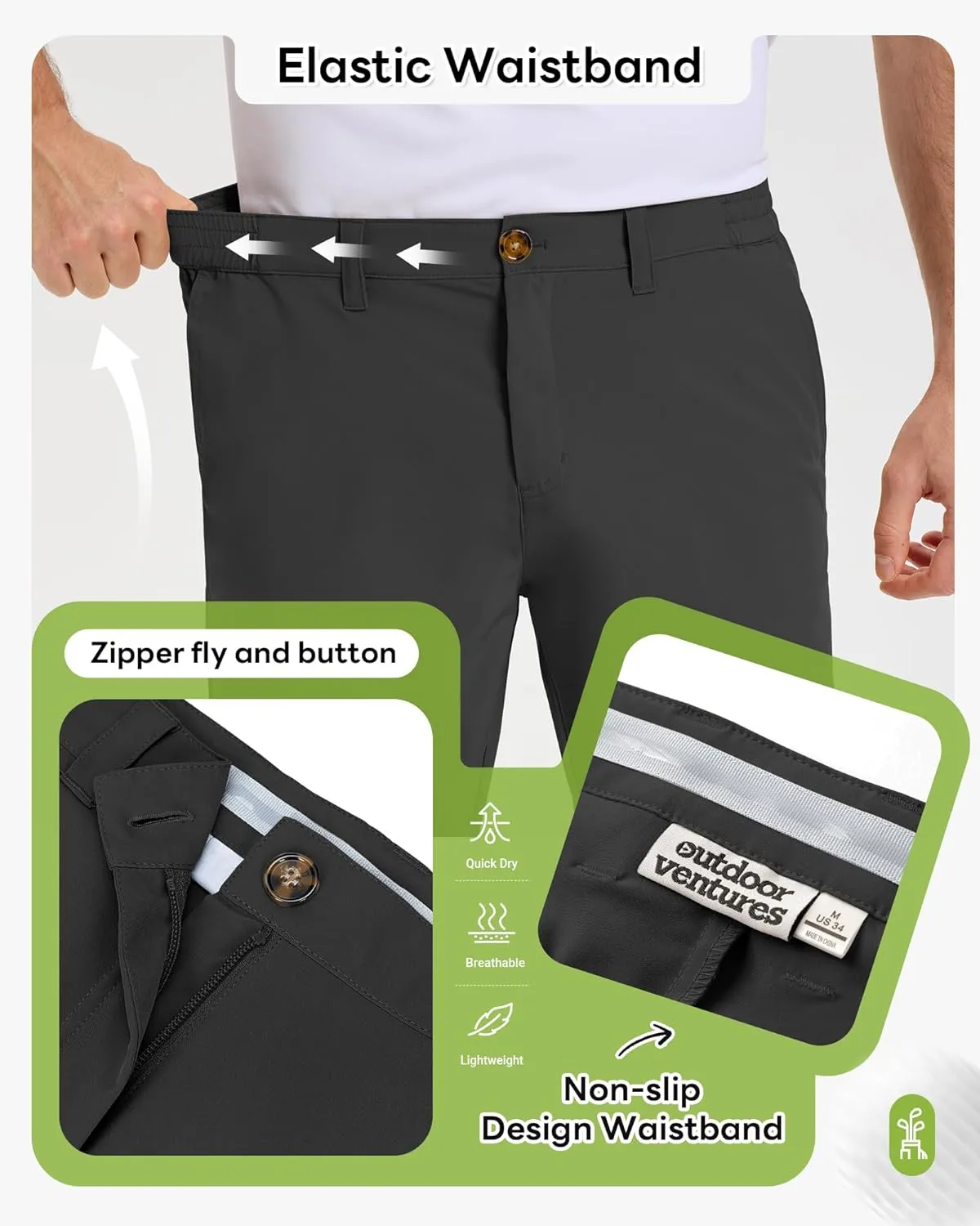 Outdoor Ventures Mens Golf Shorts 9 Inch Inseam Dry Fit Stretch UPF 50  Lightweight Quick Dry Flat Front with Pockets