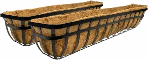 Panacea 88559 Flat Iron Series Planter Boxes, Black, 48" L, Pack of 2 – Steel Construction with Coco Fiber Liners for Deck or Wall Mount