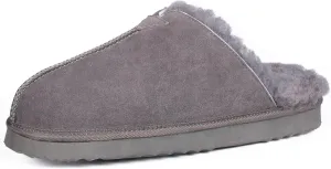 Parfeying Men's Sheepskin Shearling Slippers, Anti-slip Rubber Sole Indoor Outdoor Cow Suede Leather Slip on Slippers for Men