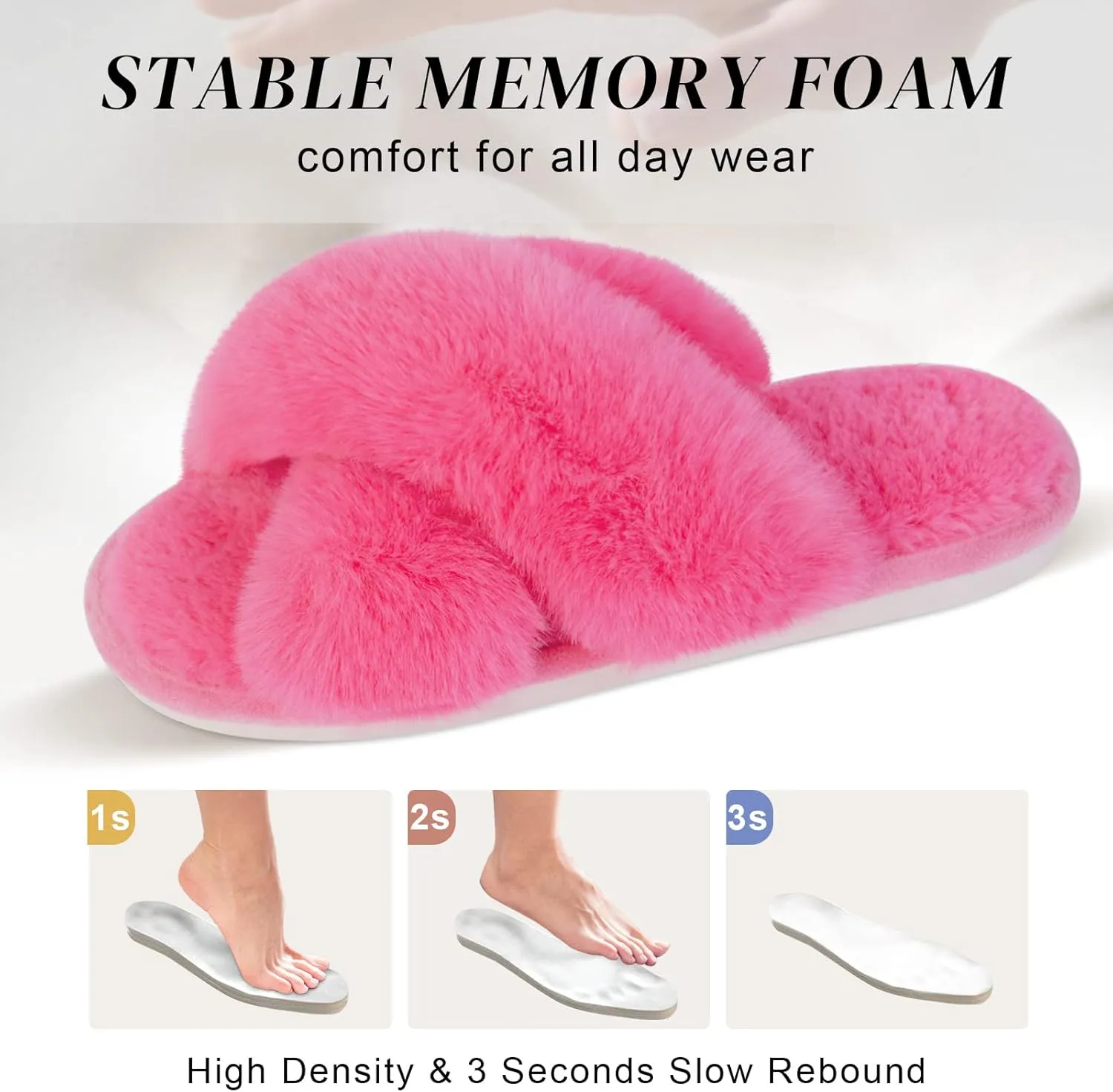 Parlovable Women's Fuzzy Slippers Comfy Cross Band House Shoes Memory Foam Open Toe Indoor Gifts for Ladies