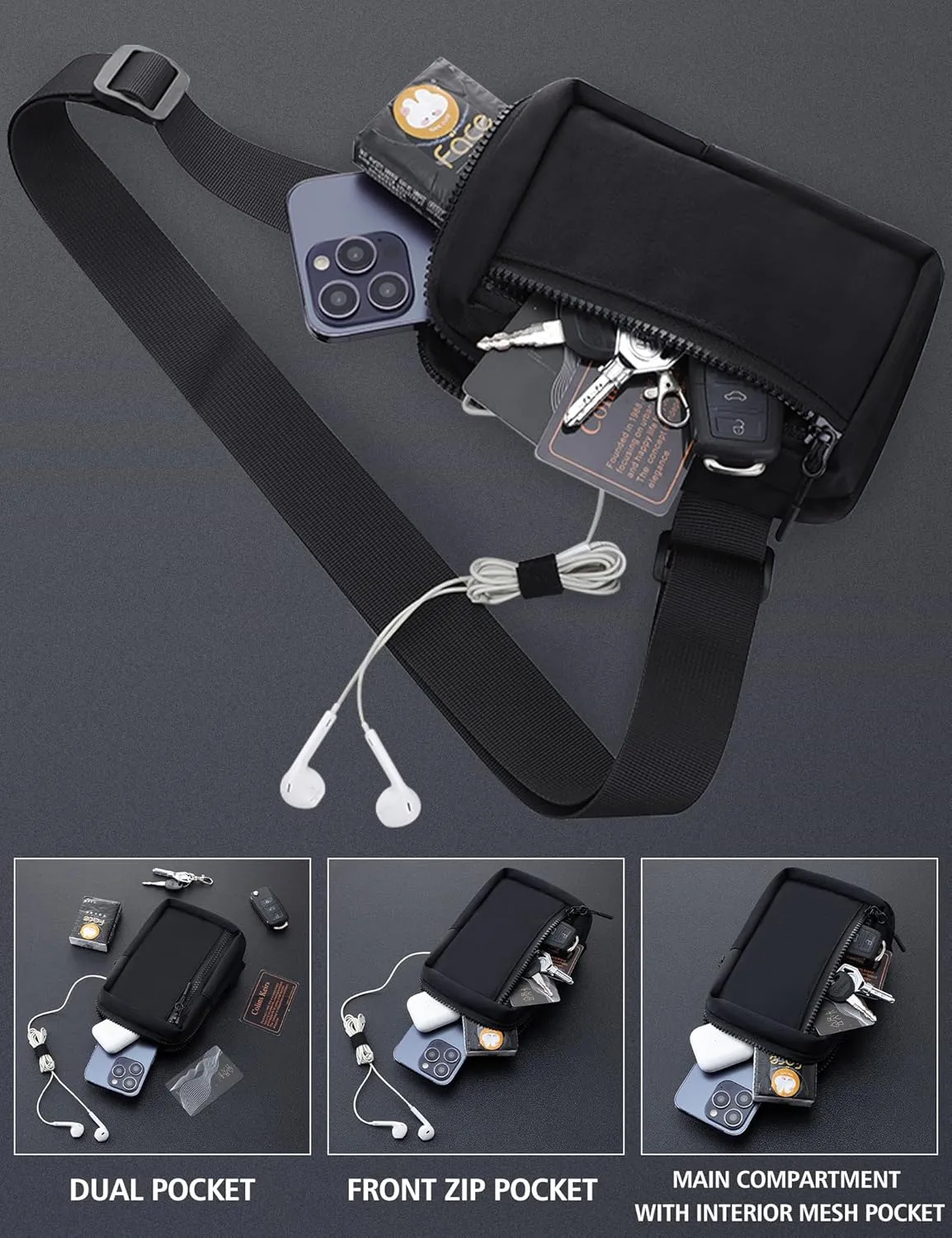 Peicees Mini Sling Bag for Men Women Crossbody Bag Travel Running Phone Daypack Shoulder Bags