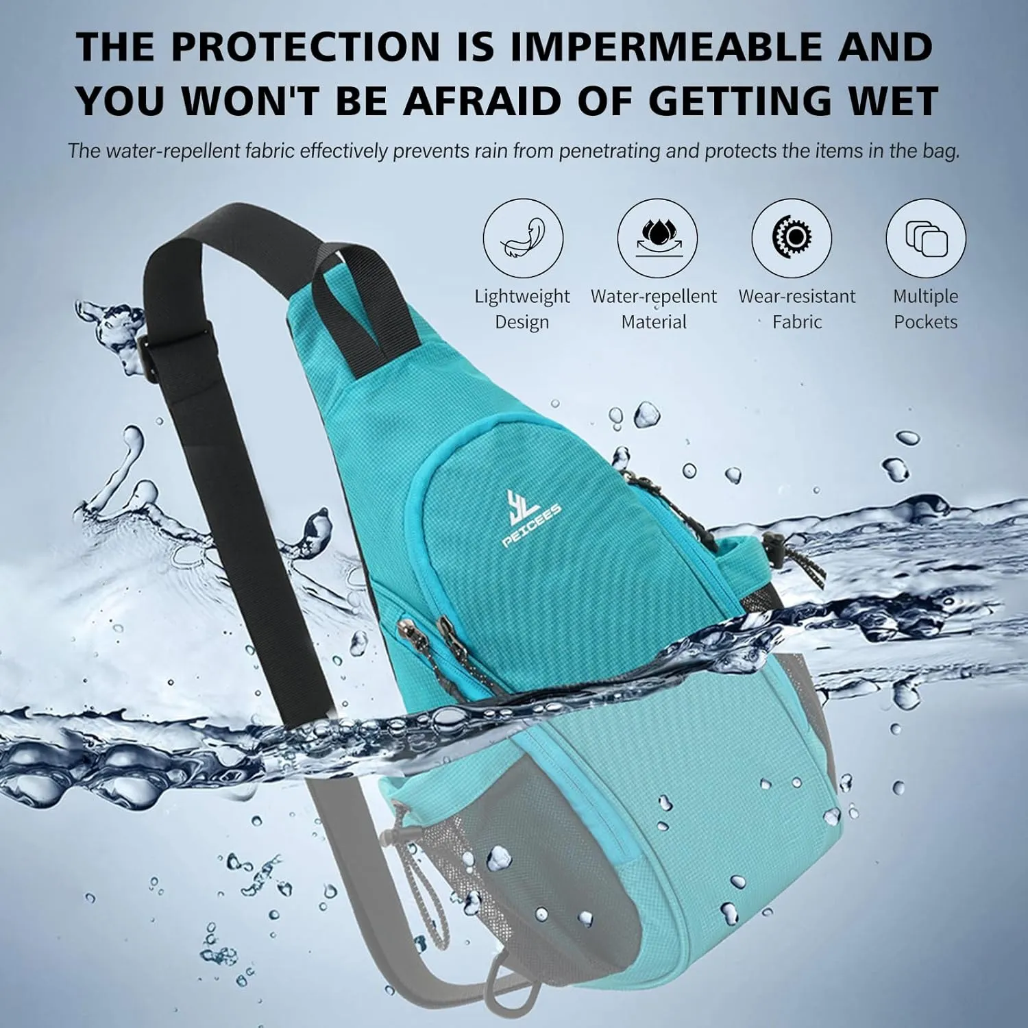 Peicees Small Sling Bag with 2 Bottle Holders, Sling Backpack Crossbody Bag Chest Daypack for Daily Use Travel, Bottle Not Included, Dark Blue
