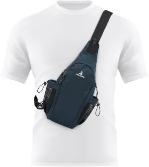 Peicees Small Sling Bag with 2 Bottle Holders, Sling Backpack Crossbody Bag Chest Daypack for Daily Use Travel, Bottle Not Included, Dark Blue