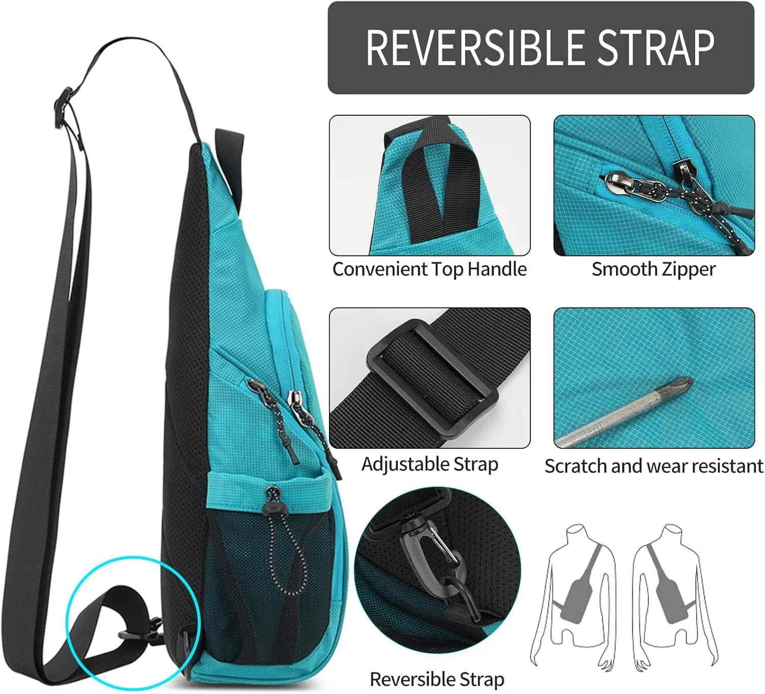 Peicees Small Sling Bag with 2 Bottle Holders, Sling Backpack Crossbody Bag Chest Daypack for Daily Use Travel, Bottle Not Included, Dark Blue