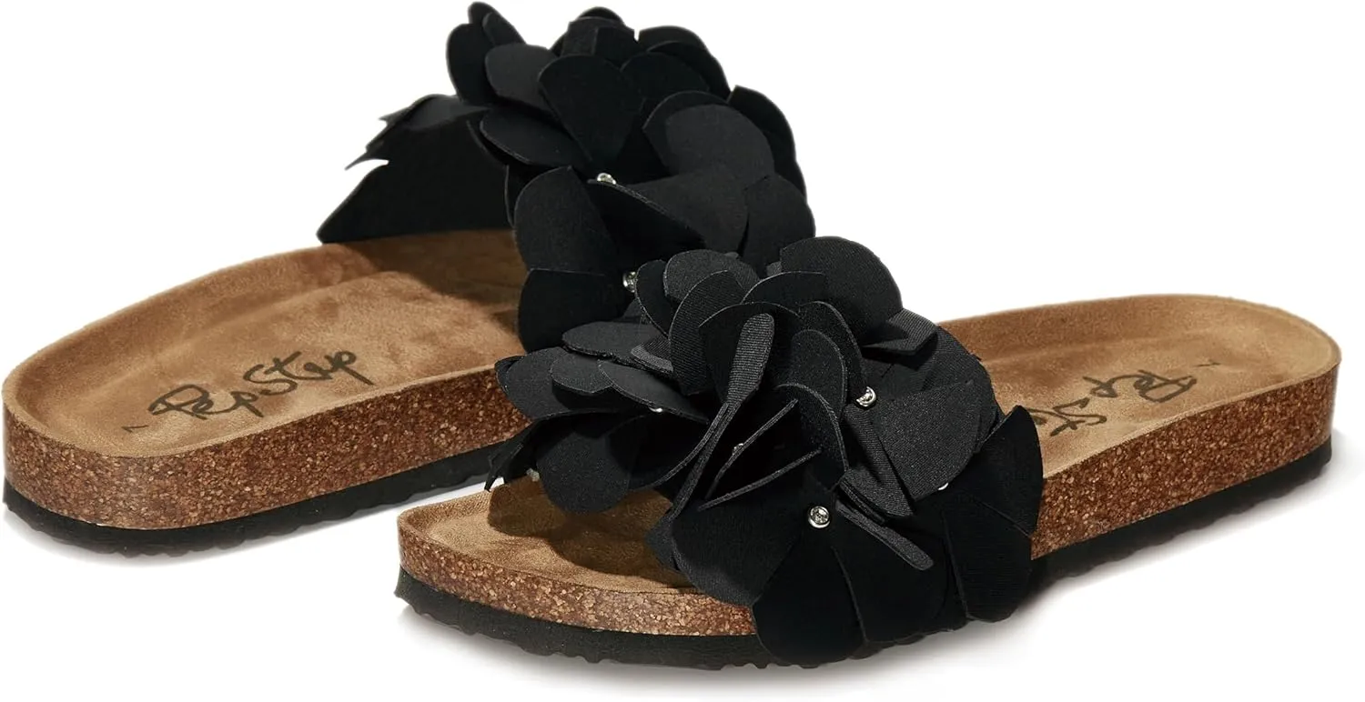 PepStep Slide Sandals for Women or Ladies Dressy Summer Casual, Cute Bow Tie Knot On Top Strap, Comfy Slip On Cork Foot Bed