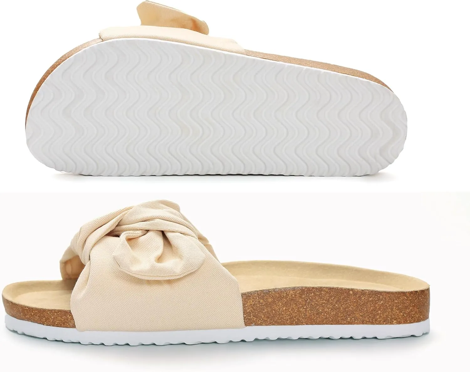 PepStep Slide Sandals for Women or Ladies Dressy Summer Casual, Cute Bow Tie Knot On Top Strap, Comfy Slip On Cork Foot Bed