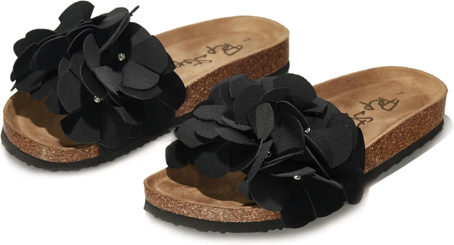 PepStep Slide Sandals for Women or Ladies Dressy Summer Casual, Cute Bow Tie Knot On Top Strap, Comfy Slip On Cork Foot Bed